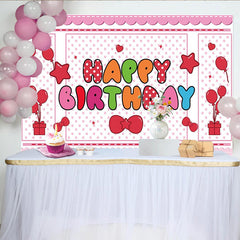 Lofaris Toile de fond anniversaire joyeux à pois roses et ballons, magnifique décor de fête pour enfants et séance photo