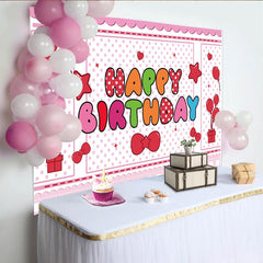 Lofaris Toile de fond anniversaire joyeux à pois roses et ballons, magnifique décor de fête pour enfants et séance photo