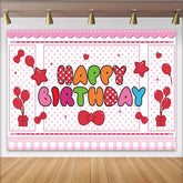 Lofaris Toile de fond anniversaire joyeux à pois roses et ballons, magnifique décor de fête pour enfants et séance photo