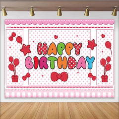 Lofaris Toile de fond anniversaire joyeux à pois roses et ballons, magnifique décor de fête pour enfants et séance photo