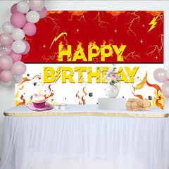 Lofaris Toile de fond pour anniversaire thème feu et éclair rouge et jaune, décor énergique pour fête d'enfants et studio photo