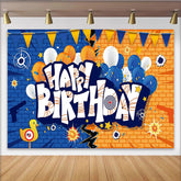 Lofaris Toile de fond pour anniversaire avec cibles, ballons bleus et oranges, décor de fête pour enfants et studio photo