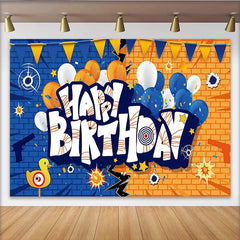 Lofaris Toile de fond pour anniversaire avec cibles, ballons bleus et oranges, décor de fête pour enfants et studio photo