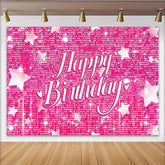 Lofaris Toile de fond rose joyeux anniversaire avec paillettes et étoiles, magnifique décor de fête pour studio photo