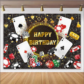 Lofaris Toile de fond anniversaire thème casino noir et or, décor élégant pour fête d'adultes, soirée poker ou studio photo