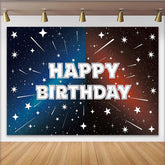 Lofaris Toile de fond joyeux anniversaire cosmique étoiles filantes, arrière-plan galactique scintillant pour décoration de fête