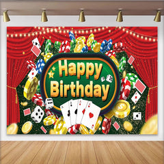 Lofaris Toile de fond anniversaire casino avec jetons, cartes à jouer et dés, de fête rouge avec lumières scintillantes pour studio photo