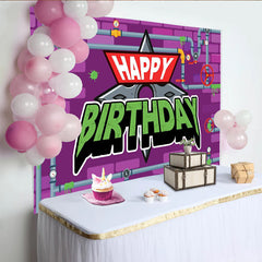 Lofaris Toile de fond anniversaire thème ninja avec tuyaux et slime vert, décor de fête d'enfants style dessin animé pour studio photo