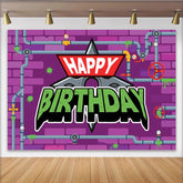 Lofaris Toile de fond anniversaire thème ninja avec tuyaux et slime vert, décor de fête d'enfants style dessin animé pour studio photo