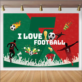 Lofaris Toile de fond anniversaire football, avec joueurs et trophée doré, superbe arrière-plan de fête pour événement sportif