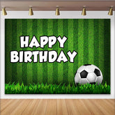 Lofaris Toile de fond joyeux anniversaire football, gazon vert et ballon, arrière-plan de sport pour fête d'enfants et studio photo