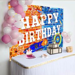 Lofaris Toile de fond anniversaire garçon thème jeu de tir avec blaster et cibles, décor mural graffiti pour fête et séance photo