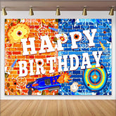 Lofaris Toile de fond anniversaire garçon thème jeu de tir avec blaster et cibles, décor mural graffiti pour fête et séance photo