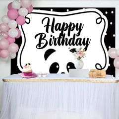 Lofaris Toile de fond joyeux anniversaire panda noir et blanc avec pois, magnifique décor de fête pour studio photo