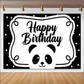 Lofaris Toile de fond joyeux anniversaire panda noir et blanc avec pois, magnifique décor de fête pour studio photo