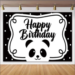 Lofaris Toile de fond joyeux anniversaire panda noir et blanc avec pois, magnifique décor de fête pour studio photo