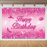 Lofaris Toile de fond rose pailletée joyeux anniversaire glamour, magnifique décor de fête pour fille, idéal pour séance photo