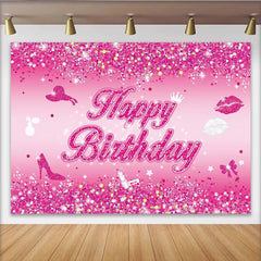 Lofaris Toile de fond rose pailletée joyeux anniversaire glamour, magnifique décor de fête pour fille, idéal pour séance photo