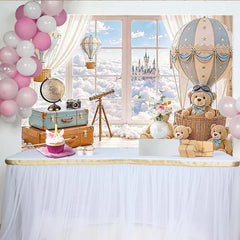 Lofaris Toile de fond pour baby shower montgolfière ours en peluche et nuages, arrière-plan de rêve pour studio photo ou fête prénatale