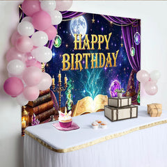 Lofaris Toile de fond pour anniversaire de sorcier avec chouette et lune, magnifique arrière-plan violet pour studio photo et fête d'enfants