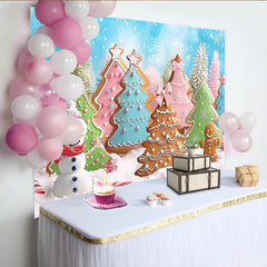 Lofaris Toile de fond de Noël avec biscuits en pain d'épices et bonhomme de neige, décor hivernal aux couleurs pastel pour studio photo