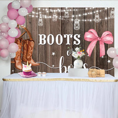 Lofaris Toile de fond rustique bottes ou nœuds pour baby shower western, arrière-plan de fête prénatale pour révélation de genre