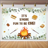 Lofaris Toile de fond pour 1er anniversaire camping et feu de bois, joli décor de fête smores pour séance photo de bébé