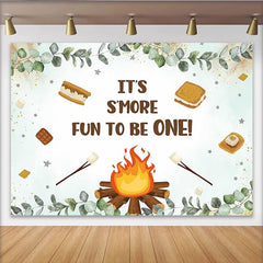 Lofaris Toile de fond pour 1er anniversaire camping et feu de bois, joli décor de fête smores pour séance photo de bébé