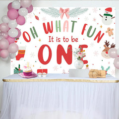 Lofaris Toile de fond joyeux 1er anniversaire de Noël avec Père Noël et renne, décor festif pour bébé et enfants, arrière-plan de studio photo