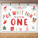 Lofaris Toile de fond joyeux 1er anniversaire de Noël avec Père Noël et renne, décor festif pour bébé et enfants, arrière-plan de studio photo