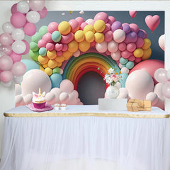 Lofaris Toile de fond arc-en-ciel et ballons pastel pour anniversaire enfant, décor de fête avec nuages pour studio photo