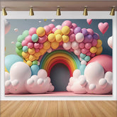 Lofaris Toile de fond arc-en-ciel et ballons pastel pour anniversaire enfant, décor de fête avec nuages pour studio photo
