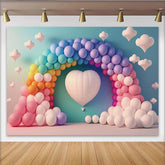 Lofaris Toile de fond pour anniversaire arche de ballons arc-en-ciel et cœur, magnifique décor pastel pour fête d'enfants