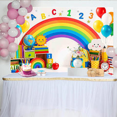 Lofaris Toile de fond arc-en-ciel ABC 123 pour la rentrée des classes, décor coloré fournitures scolaires pour studio photo