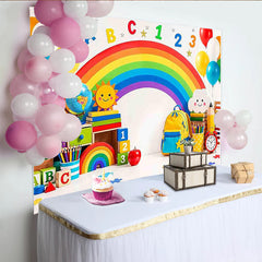 Lofaris Toile de fond arc-en-ciel ABC 123 pour la rentrée des classes, décor coloré fournitures scolaires pour studio photo