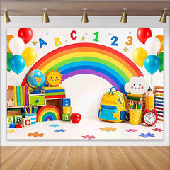 Lofaris Toile de fond arc-en-ciel ABC 123 pour la rentrée des classes, décor coloré fournitures scolaires pour studio photo