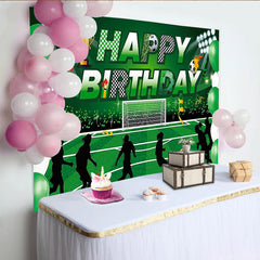 Lofaris Toile de fond pour anniversaire de football vert avec trophée et ballons, décor de fête pour enfants et séance photo sportive