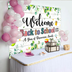 Lofaris Toile de fond rentrée scolaire bienvenue sur bois blanc et verdure, arrière-plan éducatif pour studio photo ou décoration de classe