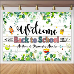 Lofaris Toile de fond rentrée scolaire bienvenue sur bois blanc et verdure, arrière-plan éducatif pour studio photo ou décoration de classe