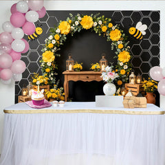 Lofaris Toile de fond pour anniversaire abeille avec fleurs jaunes et nid d'abeille, élégant décor de fête pour séance photo