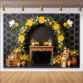 Lofaris Toile de fond pour anniversaire abeille avec fleurs jaunes et nid d'abeille, élégant décor de fête pour séance photo