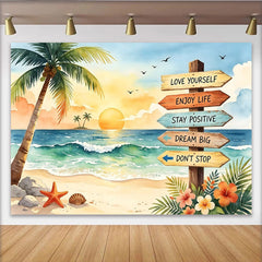 Lofaris Toile de fond de photographie plage tropicale coucher de soleil aquarelle, magnifique arrière-plan avec panneau inspirant pour studio