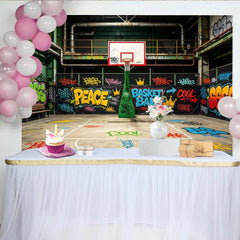 Lofaris Toile de fond de photographie urbaine graffiti coloré terrain de basket, arrière-plan dynamique pour studio photo et événement sportif