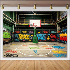 Lofaris Toile de fond de photographie urbaine graffiti coloré terrain de basket, arrière-plan dynamique pour studio photo et événement sportif