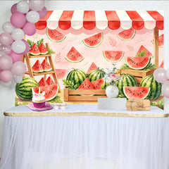 Lofaris Toile de fond de photographie marché de pastèques estival avec auvent rayé rouge et blanc, arrière-plan frais pour studio photo