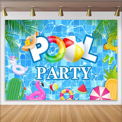 Lofaris Toile de fond de photographie thème piscine, décor estival avec bouées et ballon de plage pour studio photo