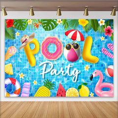Lofaris Toile de fond pour fête de piscine avec flamant rose et ballons gonflables, magnifique décor d'été tropical pour studio photo
