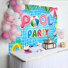 Lofaris Toile de fond pour anniversaire piscine avec ballons et pastèques colorées, magnifique décor d'été pour fête et studio photo