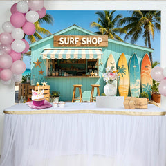 Lofaris Toile de fond de photographie plage surf avec palmiers et planches colorées, décor estival tropical pour studio photo et événements