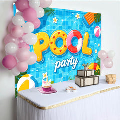 Lofaris Toile de fond pour fête à la piscine estivale avec parasol et bouées, décor aquatique pour célébration d'été et studio photo